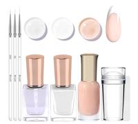 DMQ French Manicure Nail Polish Kit, Quick Dry French Nail Varnish Set with Top Coat, Nail Stamper and Ultra Thin Nail Art Pen, Jelly Nude and White Gel Polish for Women Nail Art Home - No Need Cure