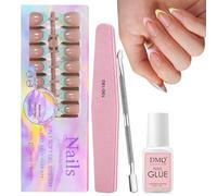 DMQ French Press On Nails Short, 150Pcs Brighter Pastel French Tip False Nails Kit with Glue, Almond Fake Nail Tips, Full Cover Stick on Nails for Women Girls French Nail Art Manicure Decorations