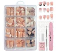 DMQ French Press on Nails Short Set, 288Pcs Square Black White French Tip False Nails, Almond Ombre Stick on Nails, Pink Gradient Fake Nail Kit with Glue for Women Nail Art Manicure