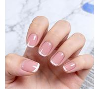 DMQ French Press on Nails Short, Squoval French Tips Fake Nails, Reusable White Tips False Nail Kit with Glue, Adhesive Tabs,Mini Nail File, Nails Press Ons 24Pcs 12 Sizes, Spring Women Girl Gift
