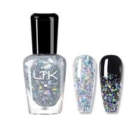 DMQ Glitter Nail Polish, Clear Nail Varnish with Silver Shimmer Sequins, Long Lasting & Quick Drying Holographic Nail Gel Polish for Women Girls DIY Manicure at Home - No Need Cured