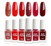 DMQ Nail Polish Set - 6Pcs Burgundy Glitter Wine Red Varnish Kit, Sparkle Shimmer Bloody Red Gel Kit - Quick Drying Non-Toxic Water Based Paint for Manicure DIY Gifts for Women