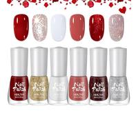 DMQ Nail Polish Set, 6Pcs Candy Cane Nail Varnish Set, Glitter Burgundy Red Sparkle Kit Snow White Silver Nail Gel, Quick Dry Non-Toxic Water Based - No Need UV Nail Paint for DIY Nail Art at Home