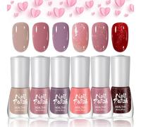 DMQ Nail Polish Set, 6Pcs Nude Pink Nail Varnish Kit - Quick Dry & Long Lasting Glitter Nail Polish Gel - Non-Toxic Holographic Nail Paint for Teenage Girls DIY Nails at Home - No Need UV/LED Lamp