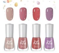 DMQ Nail Polish Set Nude Nail Varnish Sets, 4Pcs Quick Dry & Long Lasting Pink Red Purple Nail Polish, Water Based Natural Nail Varnish Sets for Women DIY Nail Art - No Need Cure 8ML