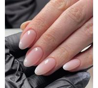 DMQ Ombre French False Nails Short, 24Pcs Almond Press on Nails Pink Gradient Stick on Nails, Removable Glue-on Nail with Glue, Acrylic Full Cover Fake Nail for Women Girls Nail Art Accessories