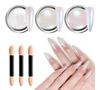 DMQ Pearl Chrome Nail Powder Set, 3Pcs White Aurora Nail Chrome Powders Ice Transparent Nail Pigment Powder, Glazed Donut Pearlescent Mermaid Magic Mirror Effect Glitter for Nail Art Manicure DIY