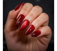 DMQ Red Cat Eye False Nails, 32Pcs Burgundy Glitter Press on Nails Short, Almond Wine Red Shimmer Fake Nails, Full Cover Glossy Stick on Nails with Glue for Women Girls DIY Nail Art Gifts