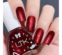 DMQ Red Glitter Nail Polish, Christmas Red Shimmer Wine Red Burgundy Sparkle Nail Varnish, Long Lasting & Quick Drying Holographic Nail Paint Gel for for Women DIY Manicure at Home - No Need Cure