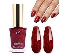 DMQ Red Glitter Nail Polish, Quick Drying Nail Varnish, Burgundy Cherry Dark Wine Red Shimmer Sparkling Nail Art Polish - Long Lasting Holographic Nail Paint Gel for DIY Christmas Manicure at Home