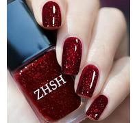 DMQ Red Glitter Nail Polish, Wine Red Nail Varnish, Burgundy Diamond Glitter Quick Dry Nail Gel, Long Lasting Chip Resistant Non-Toxic Nail Paint Gel For Women DIY Nail Art Manicure - No Need Bake