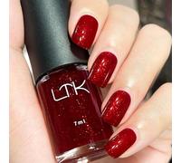 DMQ Red Glitter Nail Varnish - Christmas Red Shimmer, Burgundy Metallic Nail Polish, Long Lasting & Quick Drying Gel for DIY Manicure