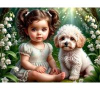 DMQBT 1500 Pieces ,Colorful Fun Puzzle ,Poster ,Gifts ,Cute Girlss And Dog Art Painting ,Adult Stress Relief Game Art Picture ,Elderly Memory Cognition Toys - Ns49Zk