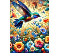 DMQBT 1500 Pieces Puzzles ，Colorful ，Hummingbirds Colorful Abstract Oil Painting ，Poster Art Jigsaw 1500 Pieces ，Home Decoration ，Family Stress Reduction Games - Xu527Tw