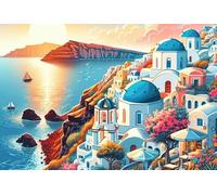 DMQBT - Puzzle 1500 Pieces - Colorful Jigsaw - Pictures - Gifts - Santorini Landscape Art Painting - Elderly Memory Cognition Games - Adult Decompression Toy - Qk38Zy