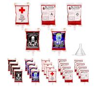 DMSELL 250ml Halloween Blood Bags for Drinks, 20Pcs Halloween Drink Pouches with Funnel, Perfect for Cosplay Zombie Vampire Party