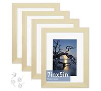DMSELL 4 Pack oak 7x5 Photo Frame with Mount, oak Picture Frames 7x5 for Tabletop Display and Wall Decoration