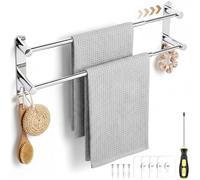 DMSELL 41-75 cm Adjustable Double Towel Rail, Self Adhesive Wall Mounted Towel Rack, Retractable No Drill Towel Holder for Bathroom