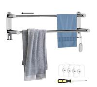 DMSELL Adjustable Self Adhesive Double Towel Rail, 41-75 cm Wall Mounted Towel Rail, Retractable No Drill Towel Rack for Bathroom