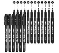 DMSELL Set of 18 Fineliner Pens Black, Micrometer Drawing Pens for Art Sketching, Engineering Design (12 Different Line Widths)