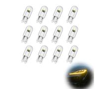 DmsGJyp 12 Pcs LED Bulbs, T10 W5W Car Sidelight Light, 12V Capless Bulb for Car Bulb Side, Tail, Indicator Repeater, Interior, Number Plate, Dashboard Light(Transparent)