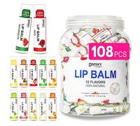 DMSKY Pack of 108 Lip Balm Bulk with Vitamin E and Coconut Oil, 12 Flavors - 100% Natural Ingredients - Lip Moisturiser Treatment - Party Favours Chapstick in Bulk