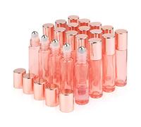 DMuuuDM 20Pcs 10ml/0.33 oz Pink Essential Oil Roller Bottle,Empty Glass Roll-On Vials with Stainless Steel Roller Ball,Rose Gold Lid,Unique Roller Bottle for Oil Blend,Perfume-Opener&Dropper Included