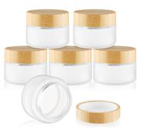 DMuuuDM Glass Bamboo Jars with Lid,Empty Round Frosted Glass Jar Holder with Inner liner,Small Travel Cosmetic Jars for Moisturizer,Foundation,Lotion,Cream,body butter,Candle Making-6 Pcs (100ml)