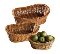Dmuzsoih 3 Pieces Woven Bread Baskets, Oval Wicker Food Basket, Bread Serving Baskets, Imitation Rattan Basket Snack Storage Bowls, Multipurpose Storage Box For Fruits, Potatoes, Farmhouse Decor