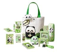 Dmuzsoih Cute School Supplies, Panda Pencil Box with Keychain and Stickers, Portable Canvas Bag for Boys Student Kids Organization College Classroom Study