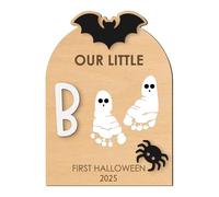 Dmuzsoih Halloween Baby Hand And Footprint Kit, 18x26cm Wood Print Pad Craft Keepsake Ornament, Baby's First Halloween Keepsake For Family Parents Kids Nursery Birth Shower Christmas Decor