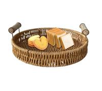 Dmuzsoih Round Wicker Tray | Small Rattan Basket - Rattan Serving Tray with Handle, Hand-Woven Decorative Tray for Storage Breakfast, Drinks, Snack