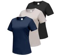 DMVOD 3-Pack Cotton Short Sleeve T Shirt for Womens Workout Tops Tshirts for Ladies Basic Tee Casual Athletic Gym Shirt Plain Dry Fit Crew Neck Soft Black/Gray/Navy-XL