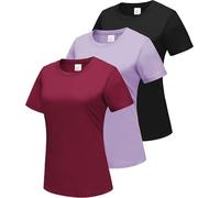 DMVOD 3-Pack Cotton Short Sleeve T Shirt for Womens Workout Tops Tshirts for Ladies Basic Tee Casual Athletic Gym Shirt Plain Dry Fit Crew Neck Soft Black/Purple/Red-XL