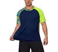 DMVOD Men's UPF 50+ Sun Protection Rash Guard Short Sleeve T-Shirt - Quick Dry UV Swim Top for Surfing, Swimming & Gym Navy