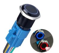 DMWD 19MM Two Colors LED Metal Latching Push Button Switch 1NO 1NC Red Blue Swap 12V 24Volt 3/4" Mounting Hole Black Shell 7Pin Switch with Pre-Wired Socket for Car Boat Industrial Electric