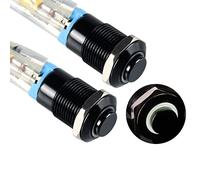 DMWD 2pcs 12mm Micro Metal Latching Push Button Switch Raised Head Self-Locking Black Shell with Wires for 1/2" Mounting Hole 12V-24V ON Off 4-Pin 1NO Halo Ring White LED Light