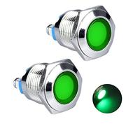DMWD 2Pcs 16mm 12V-24V 15mA Energy Saving LED Indicator Waterproof IP67 Metal Signal Light Pilot Dash Lamp 0.63" Mounting Hole for Car Truck Boat (Green)