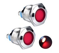DMWD 2Pcs 16mm 12V-24V 15mA Energy Saving LED Indicator Waterproof IP67 Metal Signal Light Pilot Dash Lamp 0.63" Mounting Hole for Car Truck Boat (Red)
