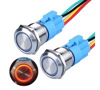 DMWD 2Pcs 19mm Latching Metal Push Button Switch 12V 24V DC 1NO1NC Halo Ring Blue LED with Socket Stainless Steel case Waterproof IP66