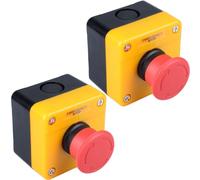 DMWD 2Pcs 22mm Red Mushroom Emergency Stop Push Button Switch 600V 10Amp 2NC Latching Knob Rotary Switch HB2 with Box
