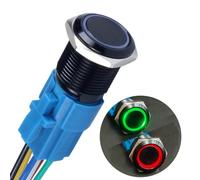 DMWD 5/8" Two Colors LED Metal Latching Push Button Switch 1NO 1NC Red Green Swap 12V 24Volt Black Shell 7Pin Switch with Pre-Wired Socket for Car Boat Industrial Electric