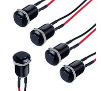 DMWD 5pcs 12mm Latching Push Button Switch Raised Head ON-Off Normally Open with Pre-soldered Cable Aluminium Alloy Shell 12V 24V 36V 110V Waterproof IP66 Without LED (Black)