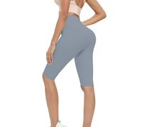 Dmwhsy High Waisted Capri Knee Length Yoga Leggings for Women,Tummy Control Workout Running Trousers with Butt Lift for Ladies,Womens Soft Opaque Pants for Sport Gym Jogging Lightblue