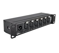 DMXNET 6-port DMX RDM Splitter, Opti-isolated, Open-DMX USB, Power/DMX Through connectors, Anodized aluminum 1/2 rack, 10“/19"rack/Truss-mount(M10 hole) RP6-3-Black