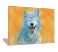 DMZPKZB Abstract Painting Animals Canvas Wall Art Smiling Arctic Fox Artwork Pictures,For Living Room,bathroom,Bedroom,Office,Corridor Home Wall Decor(Multicolor)-50x70cm Framed