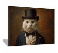 DMZPKZB Animals Decor Canvas Wall Art Dapper White Cats Aesthetic decorative murals,Home decoration,for living room,bedroom, bathroom,corridor,Office(Multicolor)-80x120cm Framed