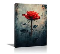 DMZPKZB Beautiful Florals canvas pictures rose Rustic flower pictures, farm country house wall picture Botanical flowers poster for living room bedroom(red)-50x70cm Framed