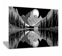 DMZPKZB Canvas Wall Art mountains and waters Modern Canvas Prints,Artwork Posters, Home Decoration,For Living Room Bedroom Bathroom Wall Decor(black and white)-80x120cm Framed