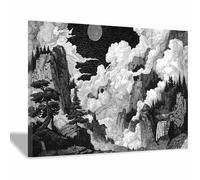 DMZPKZB Canvas Wall Art mountains and waters Modern Canvas Prints,Artwork Posters, Home Decoration,For Living Room Bedroom Bathroom Wall Decor(black and white)-50x70cm Framed